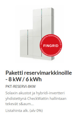 paketti reservimarkkinoille 8 kw / 6 kwh